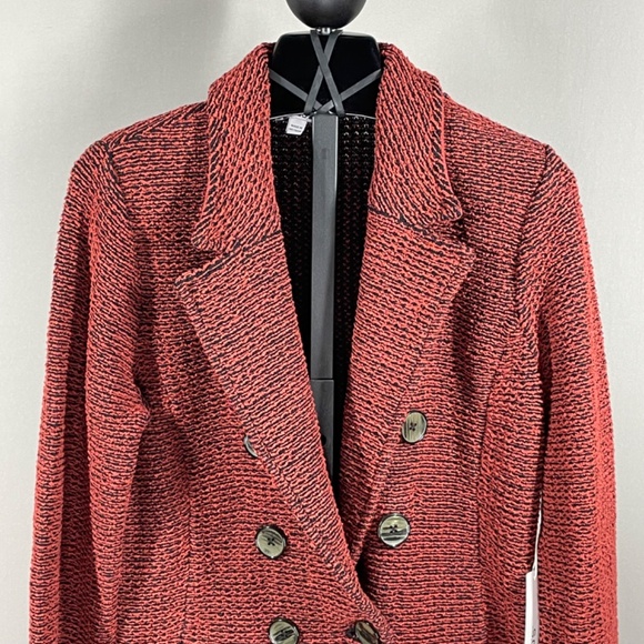 NEW Chicos Blazer Jacket Womens Small black red knit cardigan sweater coatigan - Picture 2 of 10
